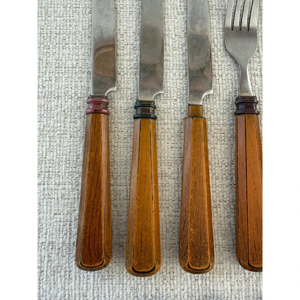 Vintage Butterscotch Bakelite Style Stainless Steel Flatware 9 pcs 3 Sets